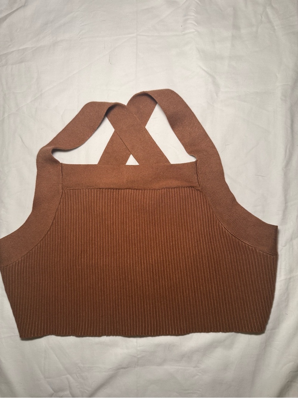 House of Harlow 1960 Brown Ribbed Cross Back Crop Top Medium - Picture 3 of 5